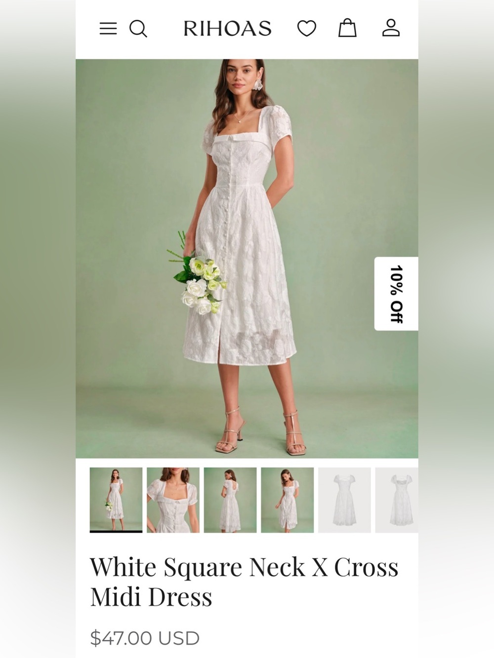 RIHOAS White Floral Button-Front Midi Dress